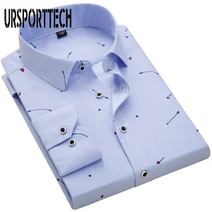 Мужская рубашка URSPORTTECH, облегающая Повседневная рубашка с длинным рукавом и принтом, 2020