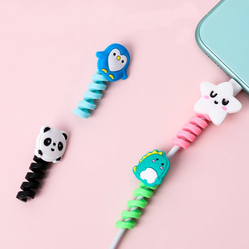  1 шт. мультяшный спиральный защитный USB-кабель для зарядки, силиконовая катушка для намотки, аксессуары для сотового телефона для IPhone XS …