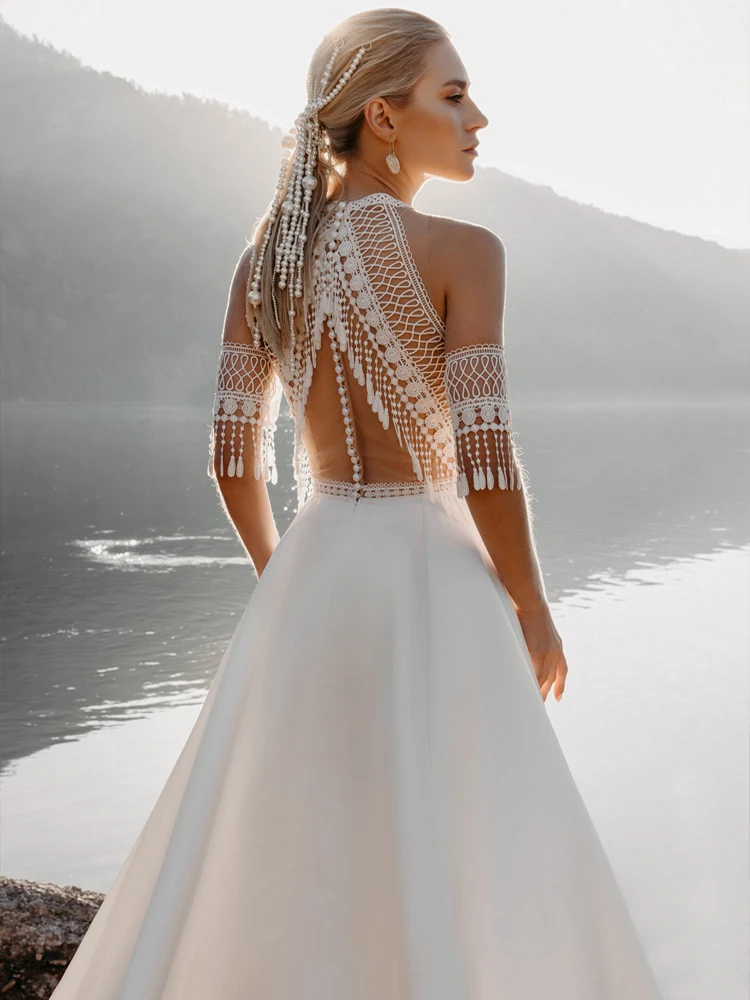 Элегантные свадебные платья трапециевидной формы с вырезом лодочкой и