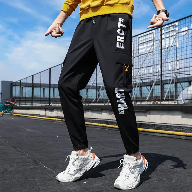 

Summer Pants Men Loose Casual Cargo Pants Men Korean-Style Fashion Ankle Banded Pants