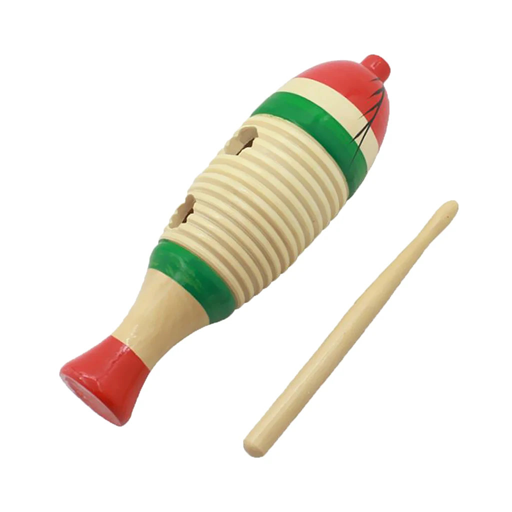 

Vintage Wood Guiro Hand Percussion With Stick Set For Kids Music Enlightment 20.1 X 5.7cm