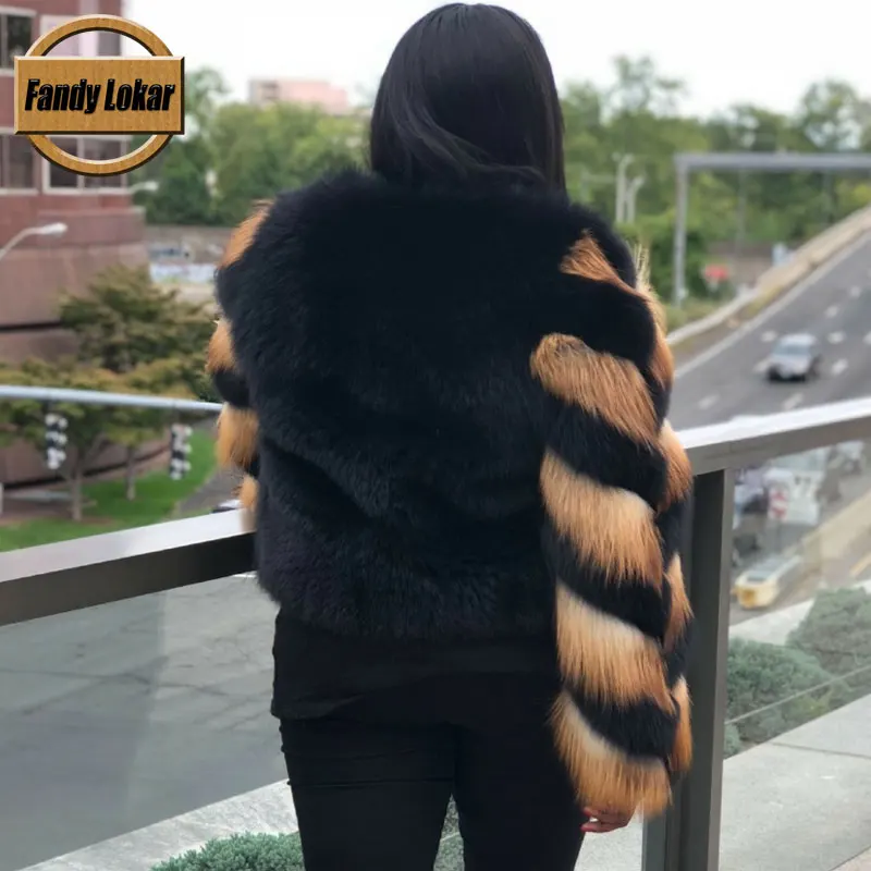 Fandy lokar шуба из натурального Лисьего меха женская зимняя мода яркие рукава теплые