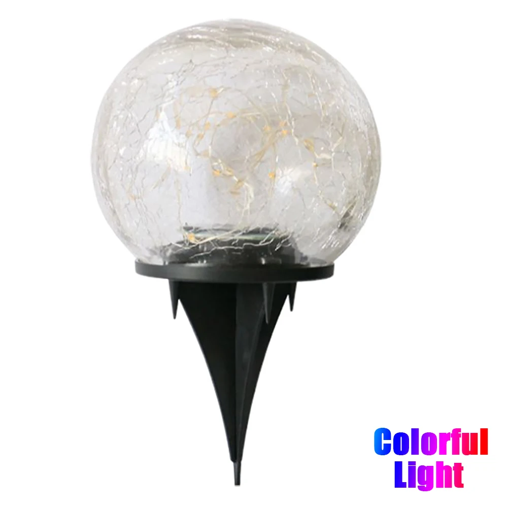 

Pathway Decor Plug In Ground Glass Ball Shaped Cracked Pattern Lawn Lamp Waterproof Outdoor Garden Solar Powered Easy Install