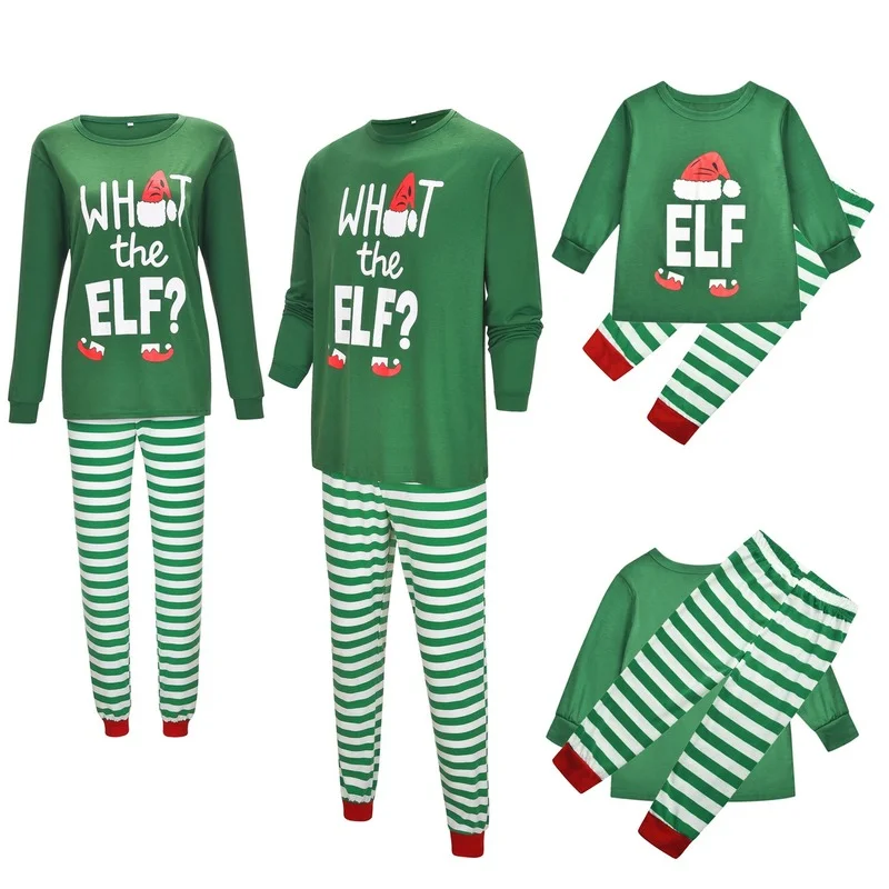 

Christmas Mother Father Kids Pajamas Set Home Wear Family Matching T-Shirts and Stripe Pants Xmas Clothes