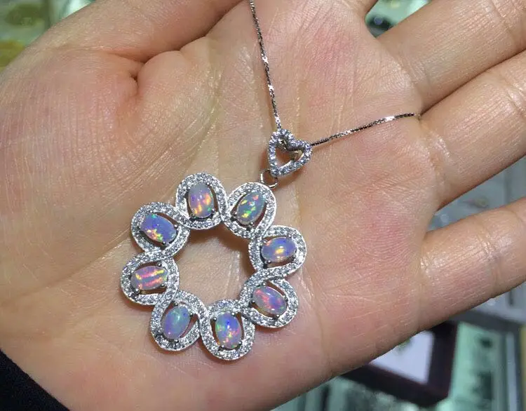 Настоящее серебро 925 пробы подвески с натуральным опалом ожерелье изысканные