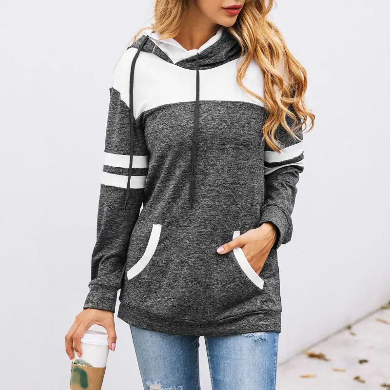 Женский Повседневный пуловер на завязках толстовка с капюшоном и боковыми