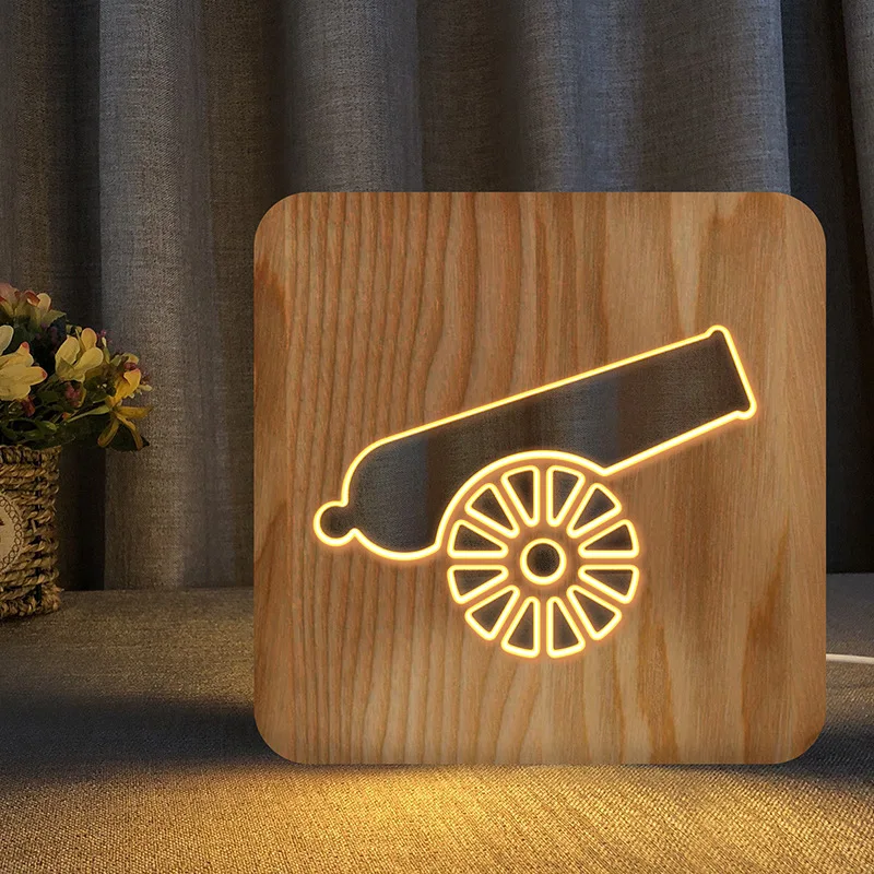 

Cannon Solid Wood Carving Wood Headlamp Creative 3D Small Night Lamp Decorative Small Ornaments