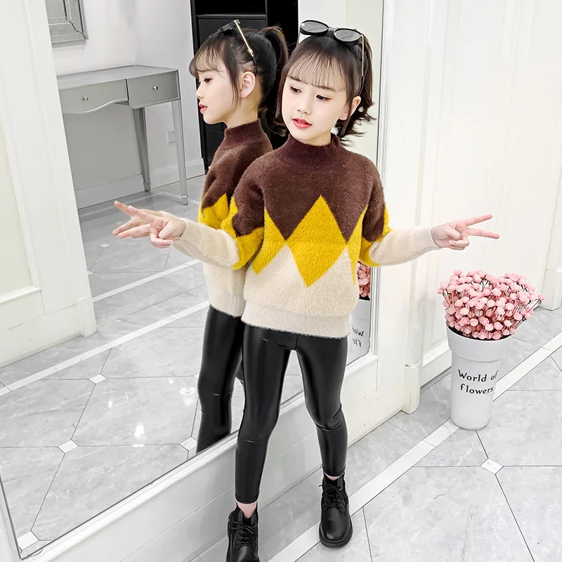 

Girl Sweater Kids Baby Outwear Tops 2021 Fashion Thicken Warm Winter Autumn Long Sleeve Knitting Pullover Flexible Children Clot