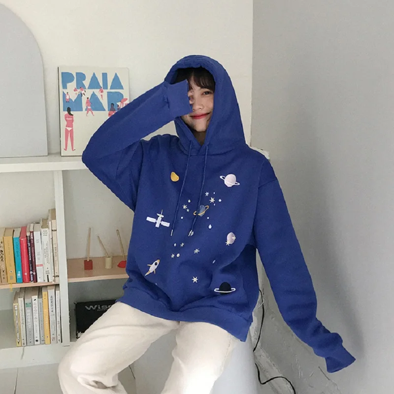 

Universe Planet Print Sweatshirt Female Korean Kawaii Women's Sweatshirts Japanese Harajuku Ulzzang Clothing For Women Pullovers