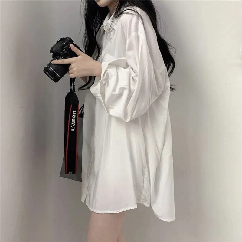 

Zaily 2021 Summer Women Fashion Long Sleeve Casual Shirts Lightweight Mid-length Blouse White Turn-down Collar Shirt