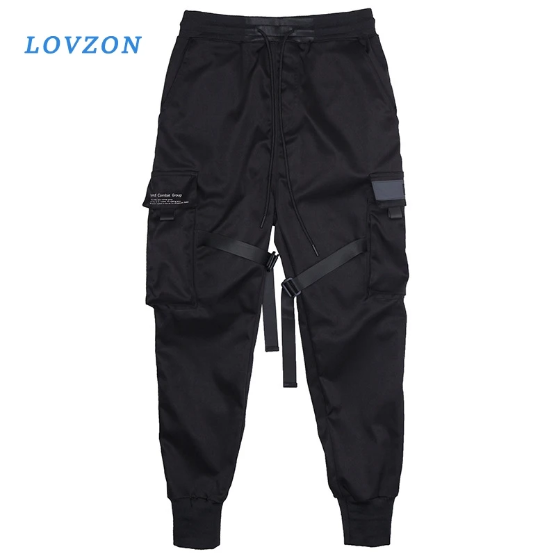 

LOVZON Hip Hop Black Pencil Pants For Men Cargo Pants Streetwear Men Pockets Harem Joggers Fashion Men's Pant Trousers 2020 New