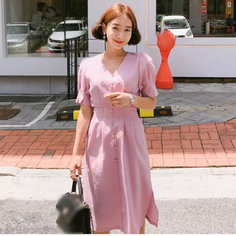 2019 женское летнее винтажное платье во французском стиле с поясом и пуговицами