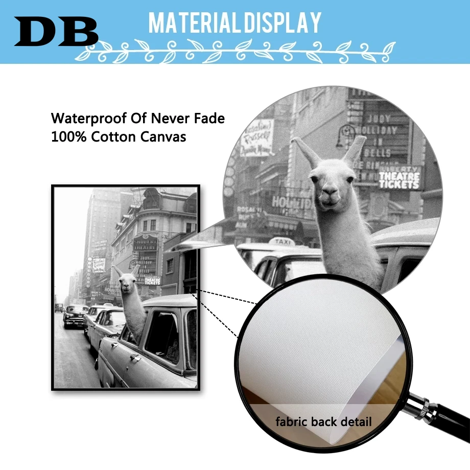 Автомобиль Альпака Нью-Йорк винтажная город лама скандинавские плакаты и принты