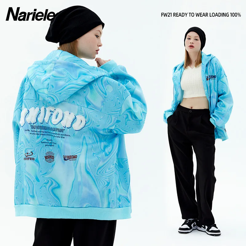 

2021 Autumn hoodie lady instagram Hooded cardigan couple letterprint tie-dye coats