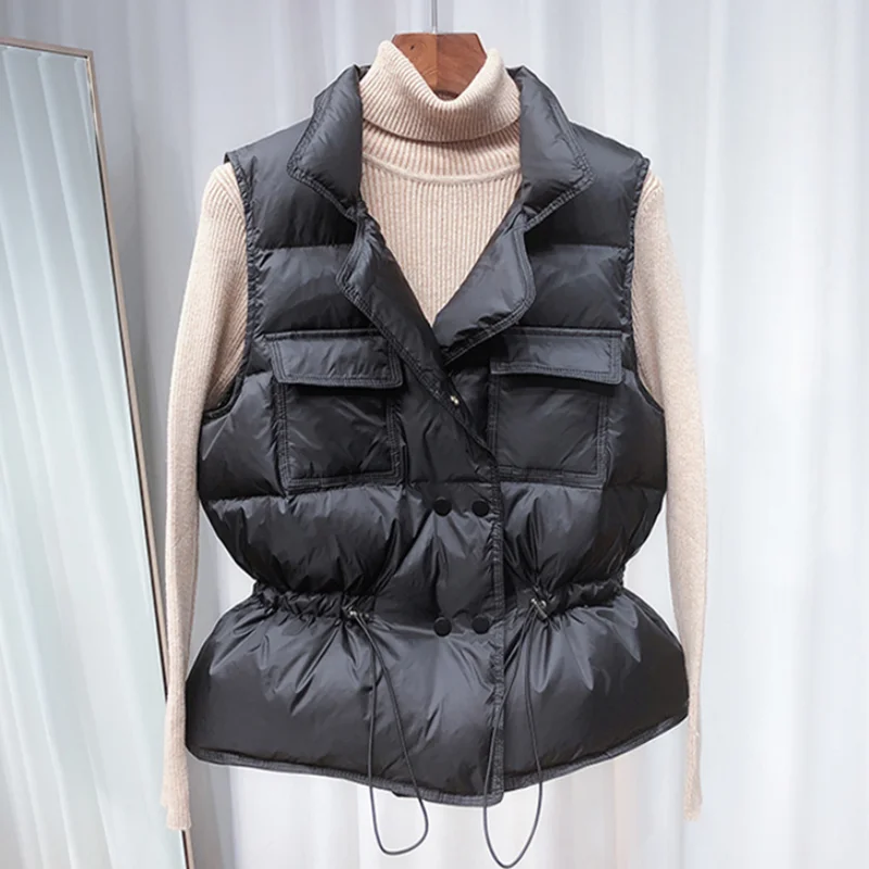

Winter Vest Women Short Sleeveless Vest Jacket Lightweight BodyWarmer Waistcoat Female White Gilets Windbreaker Slim Parkas Coat
