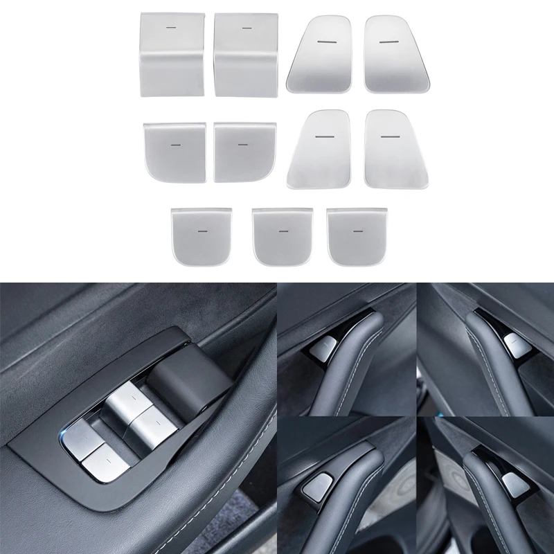

Car Window Glass Lifting Buttons Sequins Decoration Sticker Trim Interior Door Armrest Button Decals for Tesla MODEL 3 2017-2019