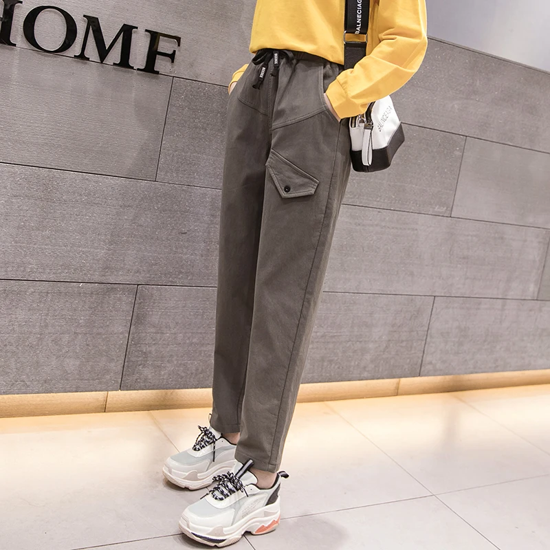 

wool thickening equipment show tall waist trousers new female leisure trousers loose straight haroun pants