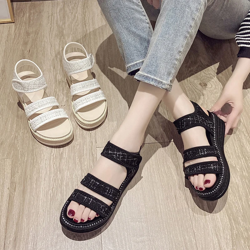 

Female Sandal Clogs With Heel Womens Wedges All-Match Shoes Lady 2021 Increasing Height Med Espadrilles Platform Girls Thick Com