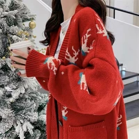 cartoon long cardigan christmas sweater single breasted sweater tops spring autumn casual v neck cardigans women clothing 2020