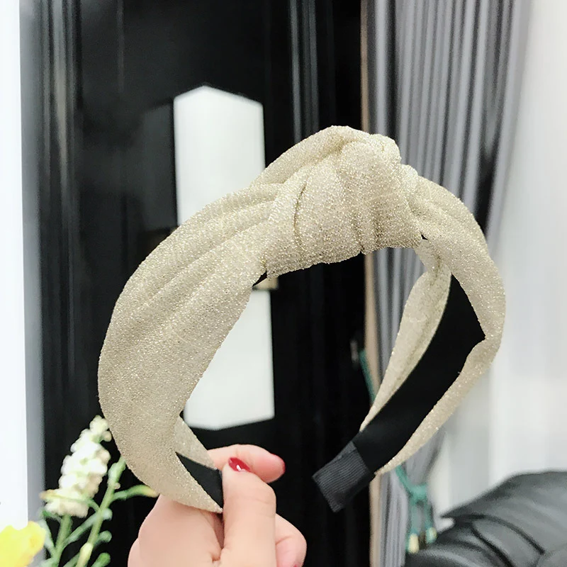 Модная блестящая широкая повязка на голову ободок из ткани для волос аксессуары