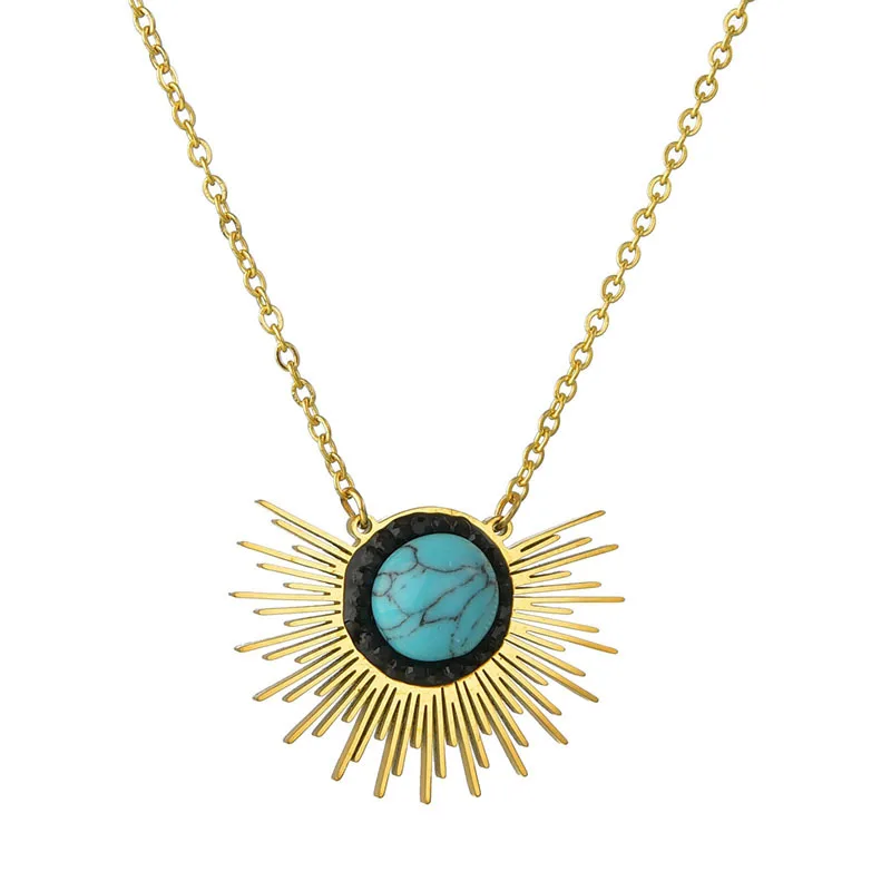 

Turquoise Necklace Bohe Gold Sunshine Sunflower Pendant Tiny Dainty Minimalist Clavicle Chain Necklace For Women Girl