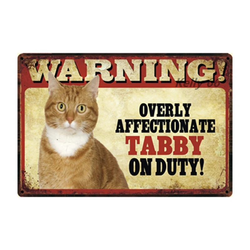 [Келли66] Остерегайтесь домашних животных: кот Табби, сиамский котенок. Металлический знак-плакат для декора дома и барной стены. Живопись размером 20*30 см. Модель DY95.