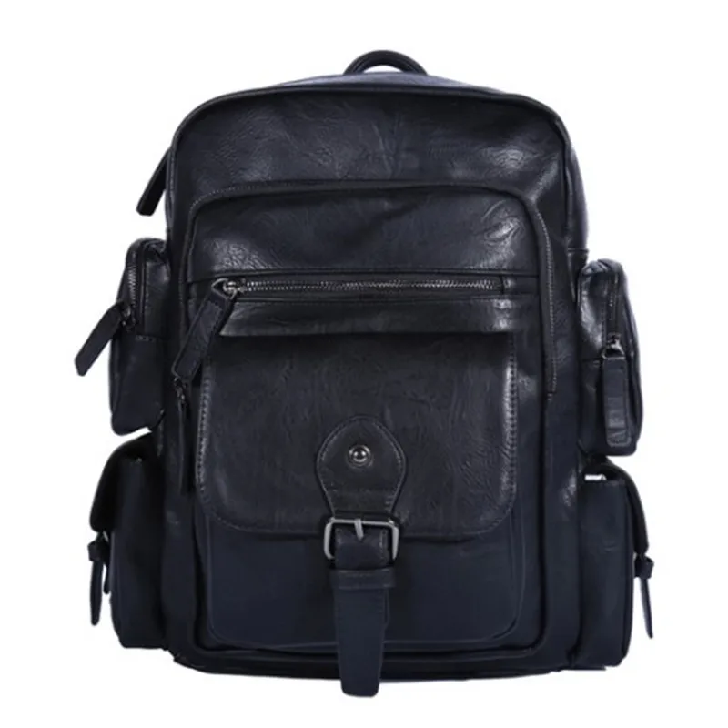 Cool Men Backpacks Man Rucksack 14 Inch Laptop Student Schoolbags Boys Travel PU Leather Backpack Bags Teens Retro School bag | Багаж и