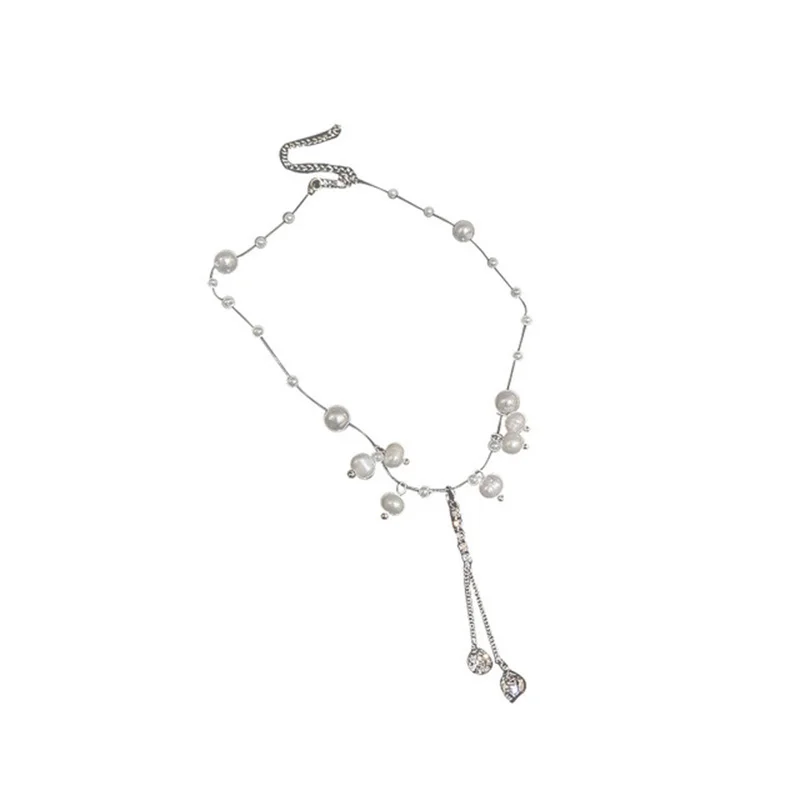 

2021 new super flash pearl diamond necklace choker South Korea INS small group of advanced cold wind collarbone chain jewelry