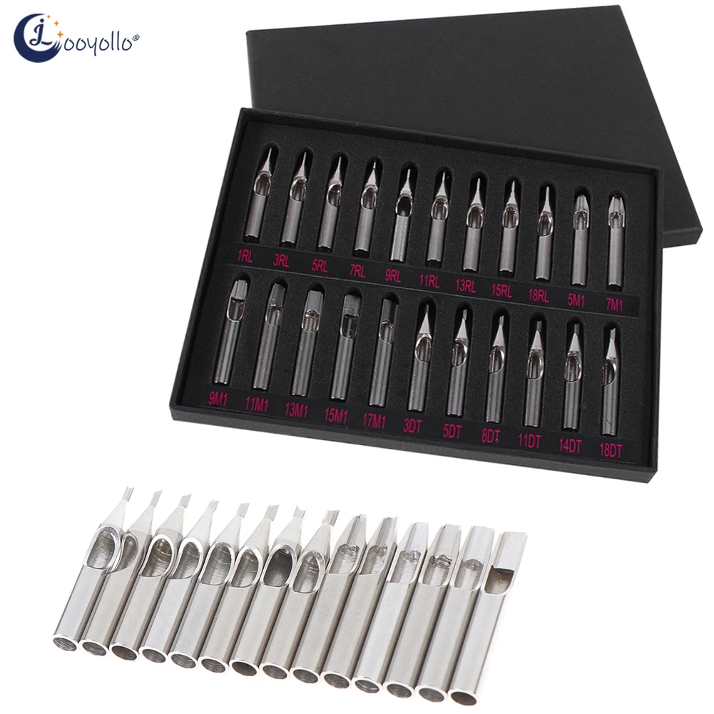 

22Pcs Mixed Stainless Steel Tattoo Nozzle Tips Kit Box Assorted RL DT M1 Makeup Machine Gun Grip Needle Tubes Tool Set Supplies
