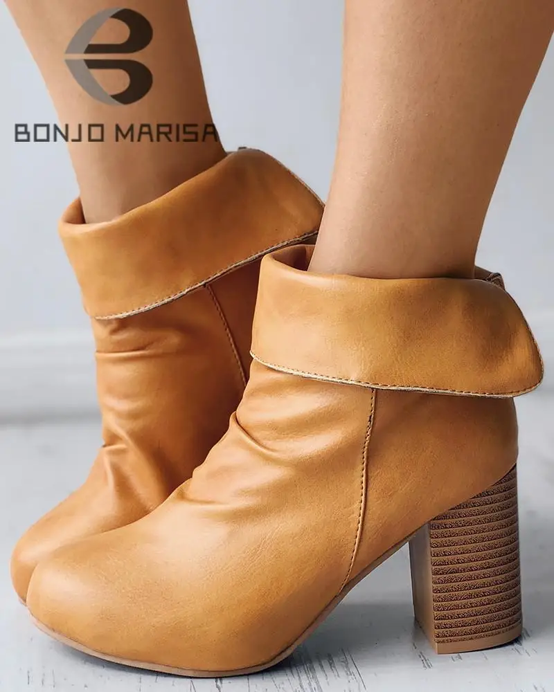 

Ботильоны BONJOMARISA INS женские в стиле ретро, винтажные ковбойские полусапожки на высоком каблуке, без застежки, Повседневная модная обувь для ...