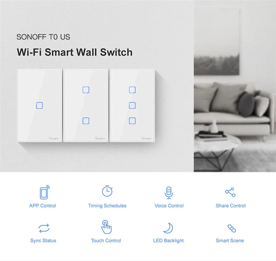 Sonoff WiFi Smart Switch T0 US EU 1 2 3 банда настенная сенсорная панель беспроводной пульт дистанционного управления умный дом контроллер Alexa Google Home