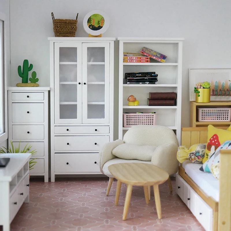 

1:12 Dollhouse Miniature Wood Display Cupboard Cabinet Showcase Doll House Decor Cabinet Model Chest Cupboard