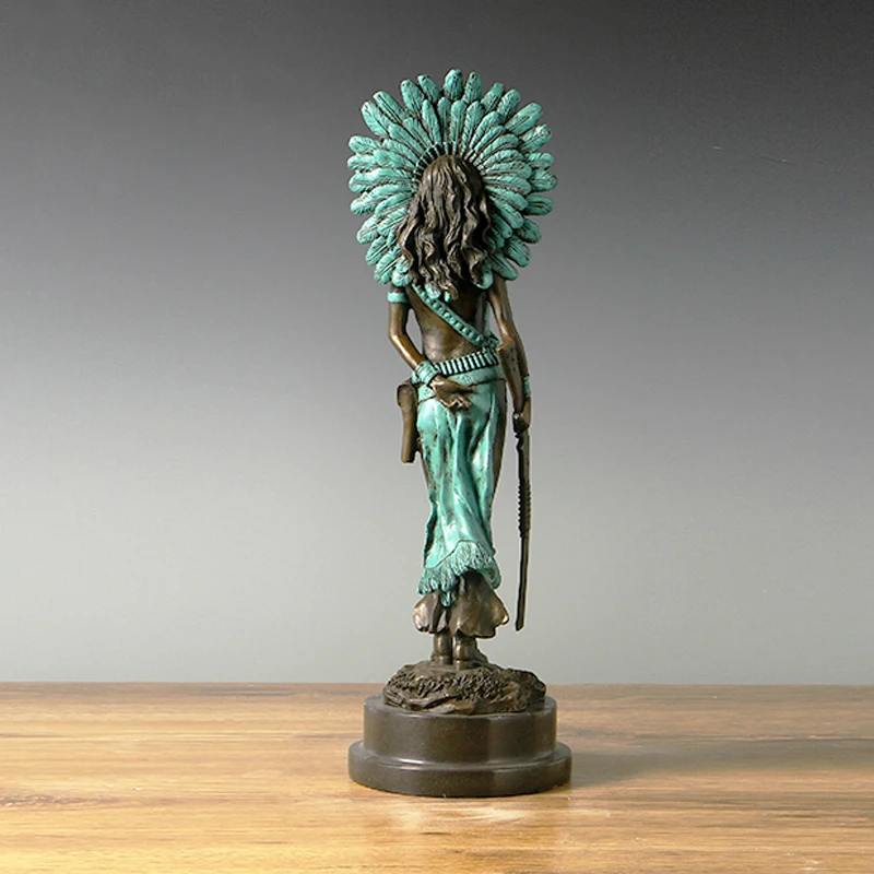 

Female Indian Leader Statue Sculpture Bronze Green Hot Casting Antique Classical Figurine Brass Art