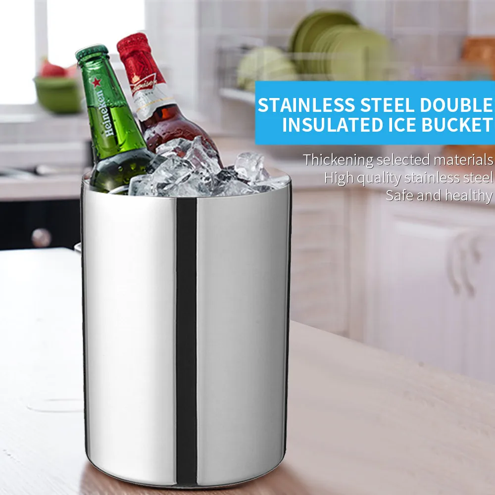 

108/5000 Ice Bucket, Insulated Stainless Steel Double Walled Ice Bucket 1.3 1.5 1.6 3.8L and for Beer Wine Cooler