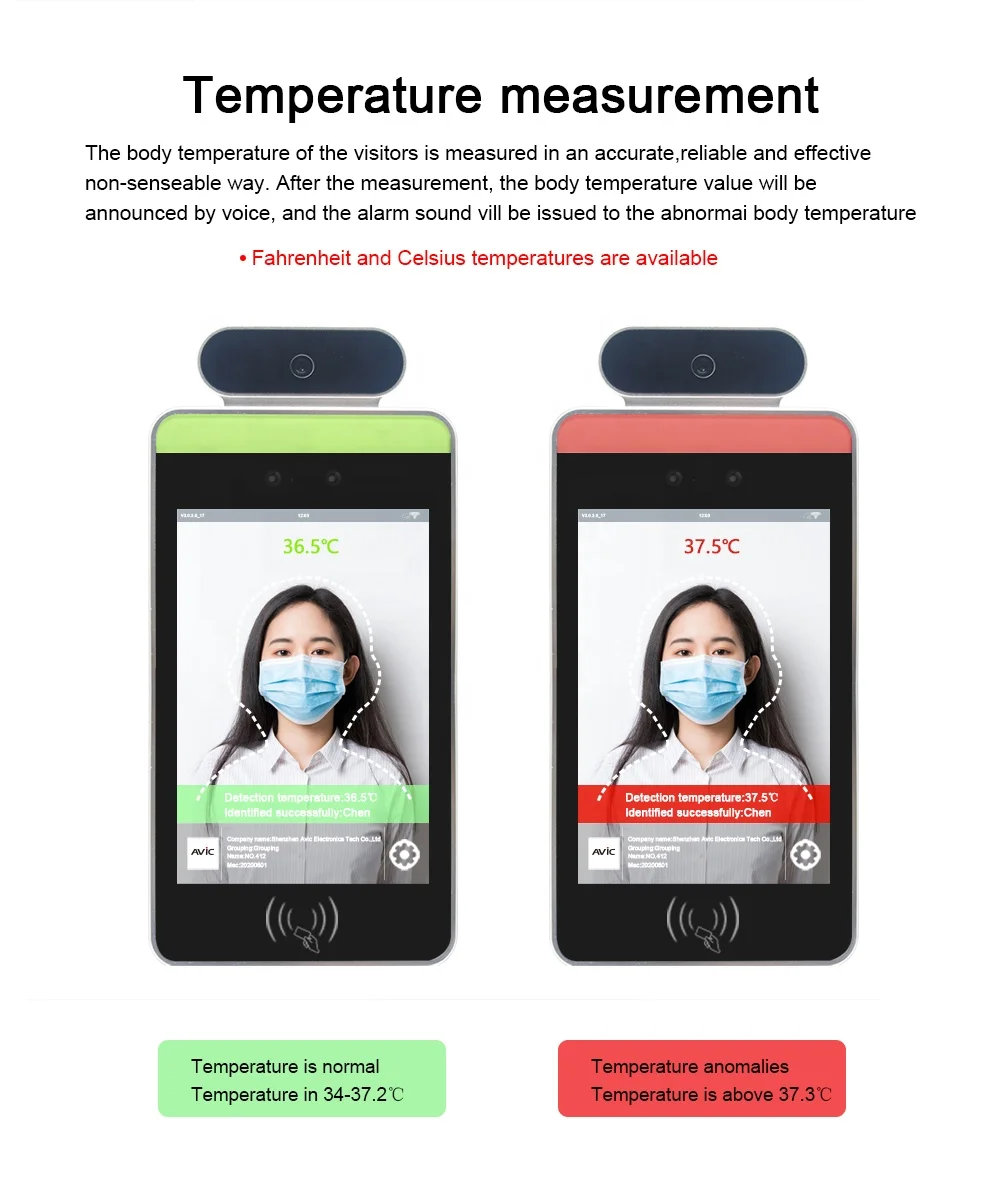 

8inch IPS LCD Screen face recognition thermometer measurement