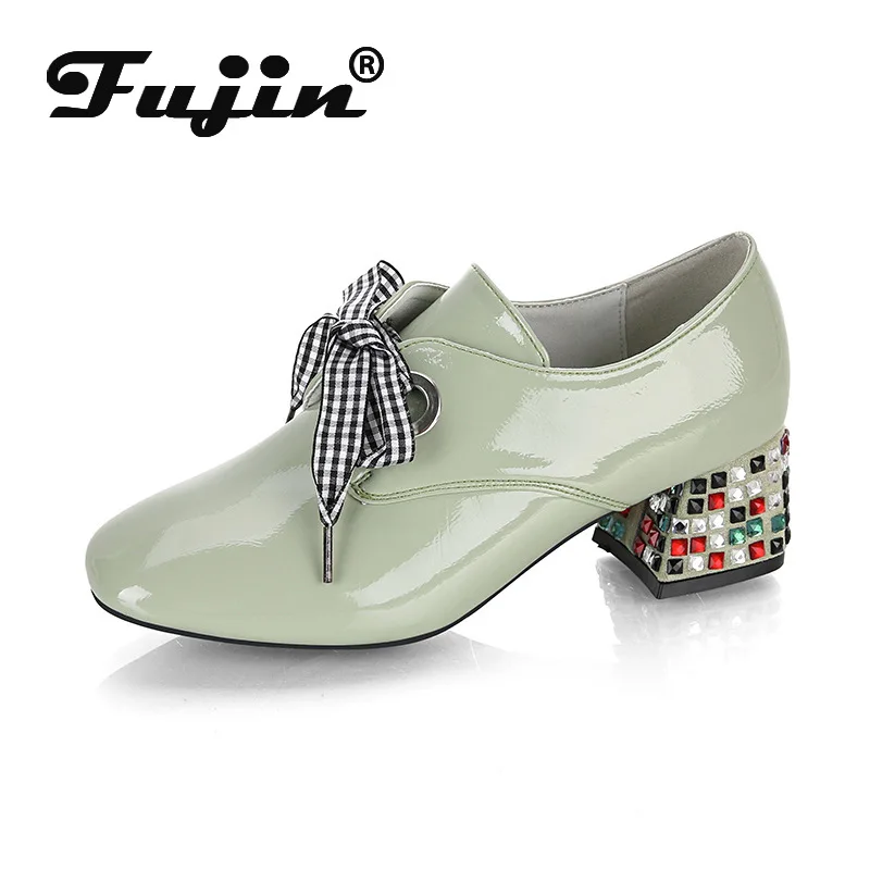 Fujin/обувь с квадратным носком Женские летние и осенние тонкие туфли из окрашенной
