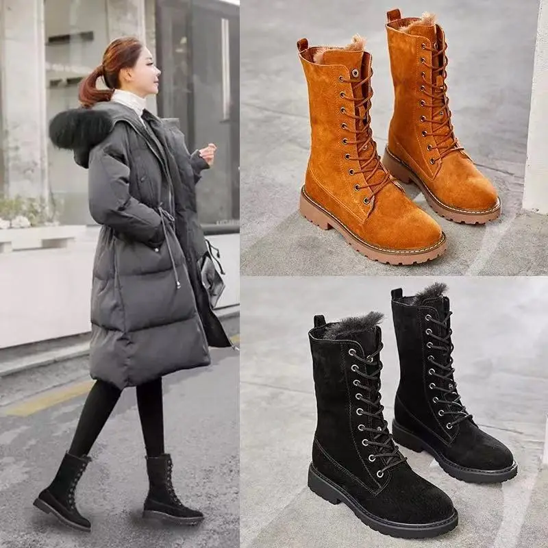 

Wedge Shoes Genuine Leather Snow Boots Woman Winter Boots Winter Warm Women's Shoes Mid-Calf Ladies Platform Booties 41