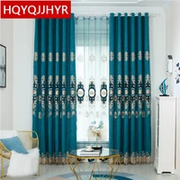 hqyqjjhyr european blue thick chenille velvet golden embroidered blackout villa living room bedroom kitchen curtains