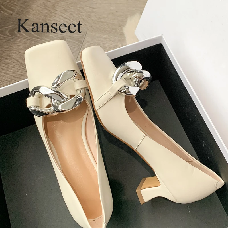 

Женские туфли-лодочки из натуральной кожи, с квадратным носком