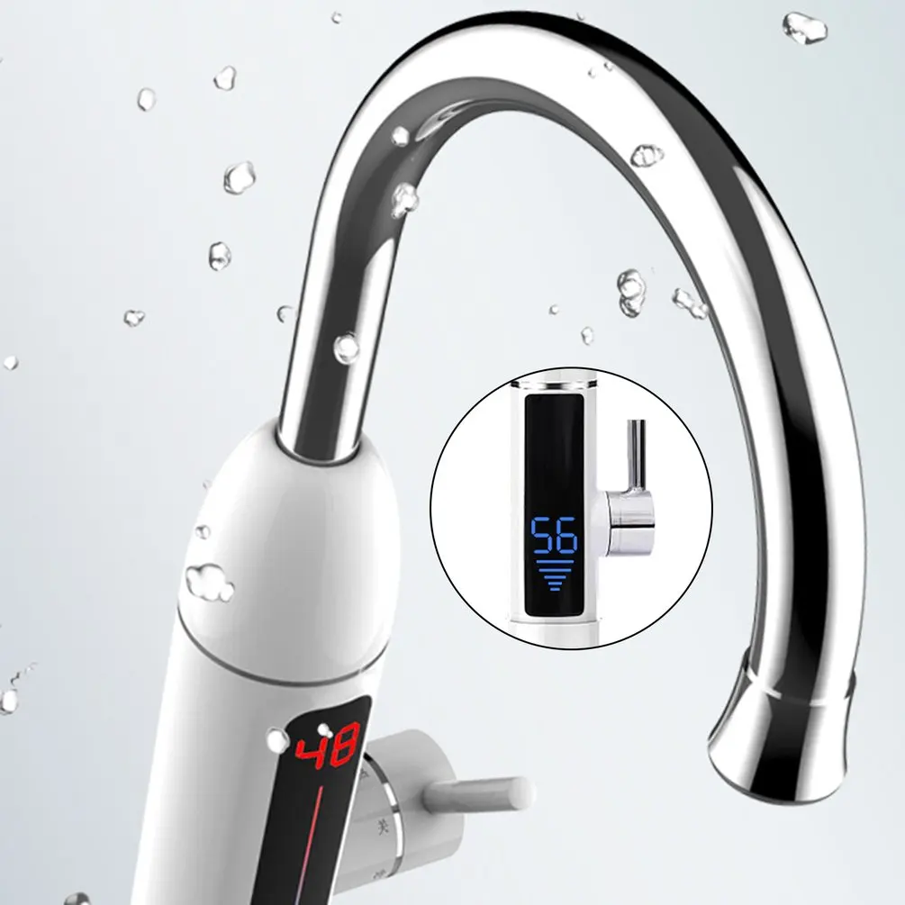 

LCD Digital Electric Faucets Instant Hot Water Tap Temperature Display 360 Degree Rotation Sink Kitchen Faucet Heater EU Plug