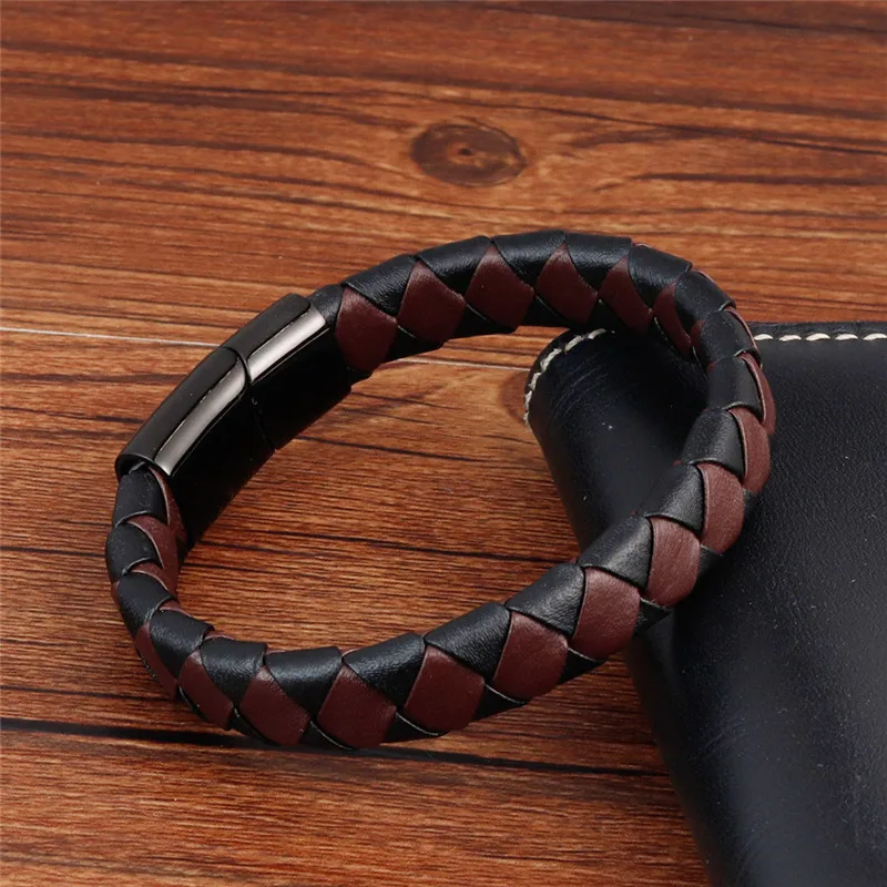 Женский черный коричневый браслет из натуральной кожи для мужчин плетеный