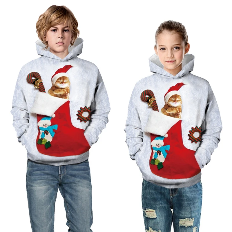 Детская Рождественская Толстовка с большими карманами свитер Одежда для