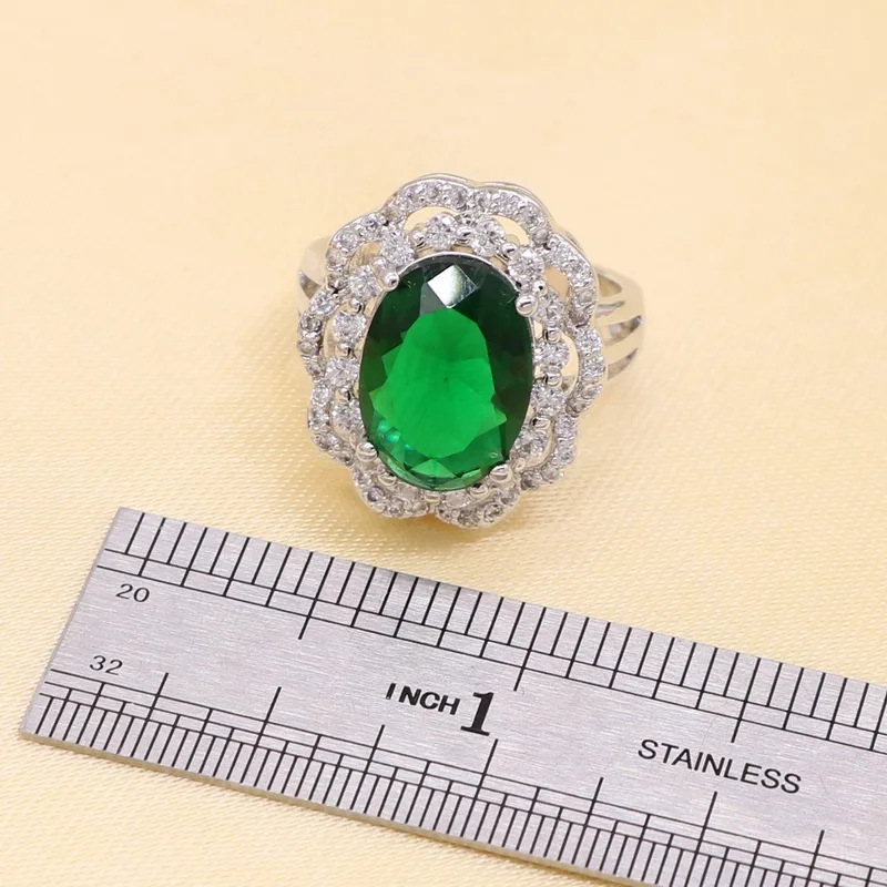 Зеленый полудрагоценный женский свадебный ювелирный набор из серебра 925 пробы