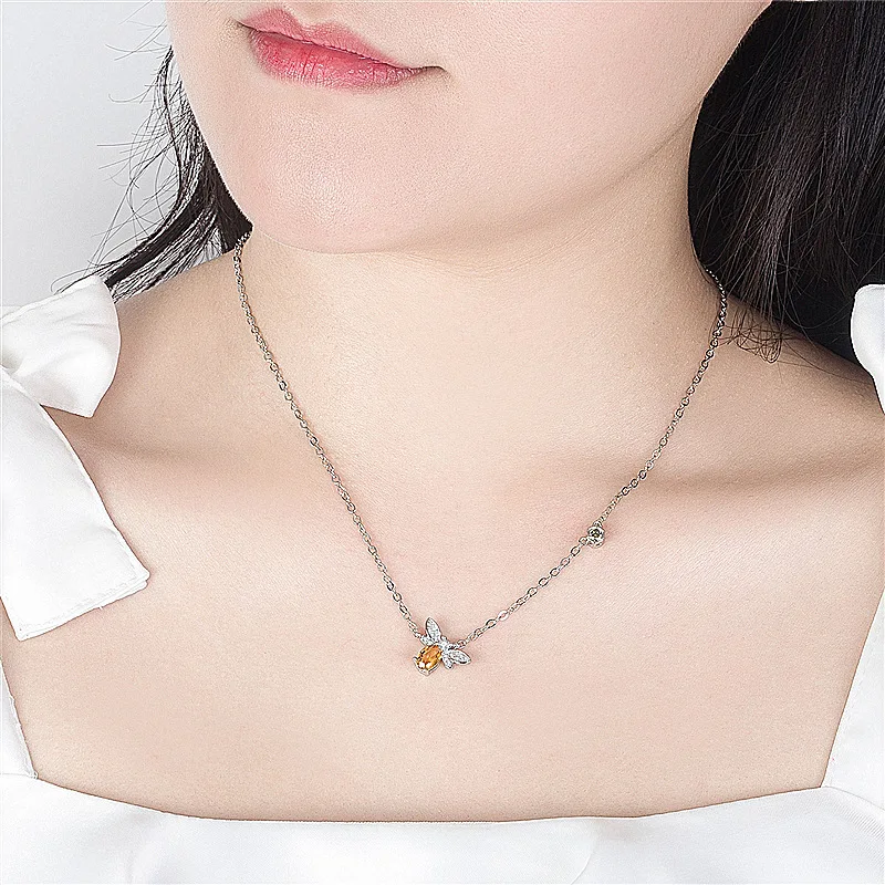 

Original Europe & American 925 sterling silver cute zircon bee pendant necklace 2020 woman fashion DIY jewelry mother's day gift