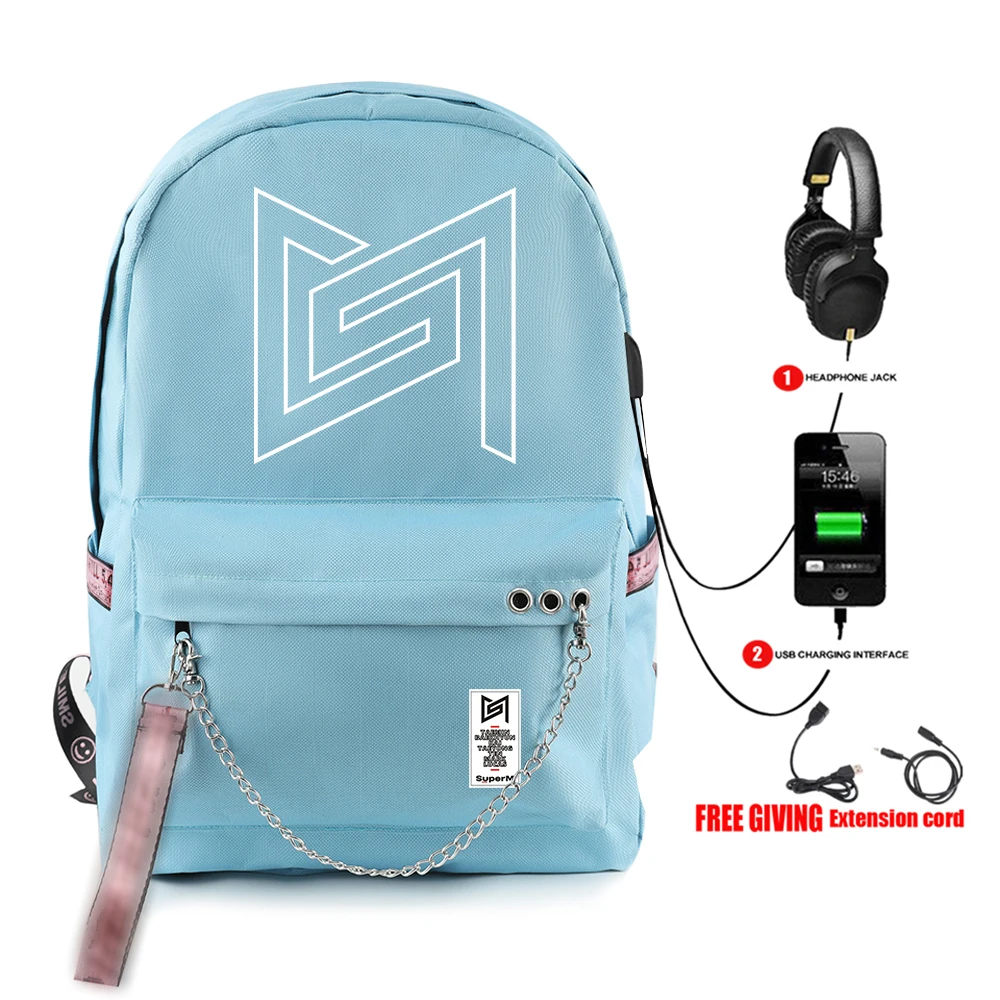 SuperM рюкзак KPOP крутой логотип команды стильный с подвесным орнаментом с USB молнией модный рюкзак для путешествий