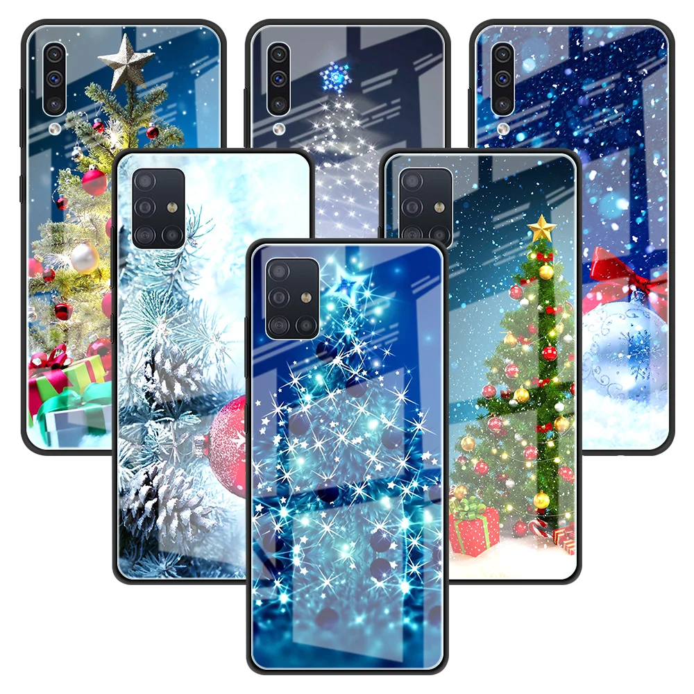 

Glass Phone Case For Samsung Galaxy A51 A50 A71 A52 A70 A21s A72 A31 M31 M51 A30 A10 Tempered Back Capa Christmas Tree