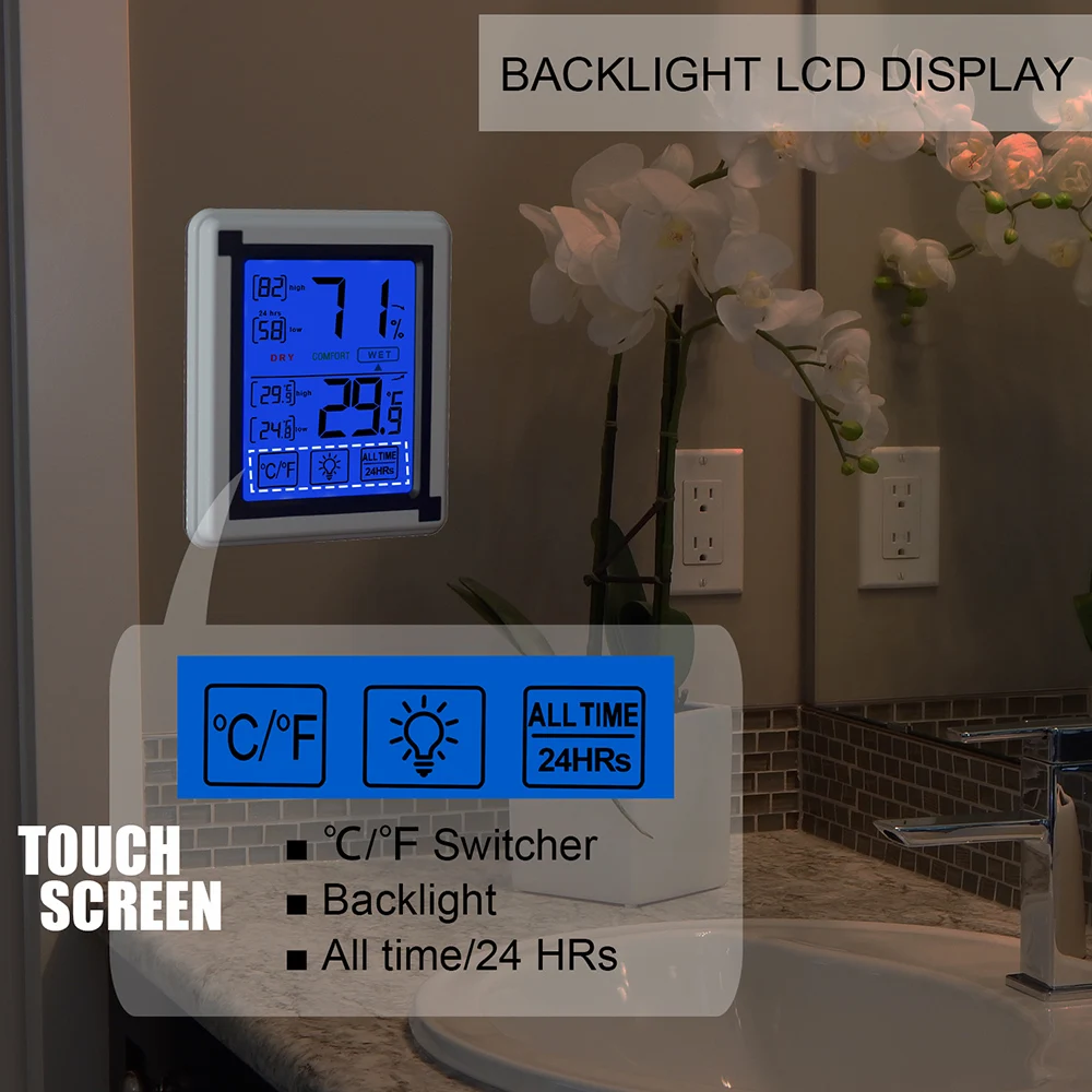 1 шт. сенсорный цифровой ЖК термометр температуры в помещении/влажности
