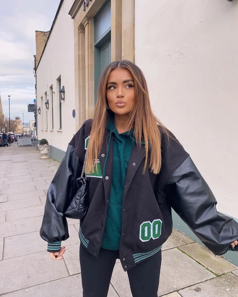 

Женская куртка в стиле хип-хоп, бейсбольная Уличная Повседневная куртка в стиле Харадзюку, осень 2021, новая куртка-бомбер, короткая женская к...