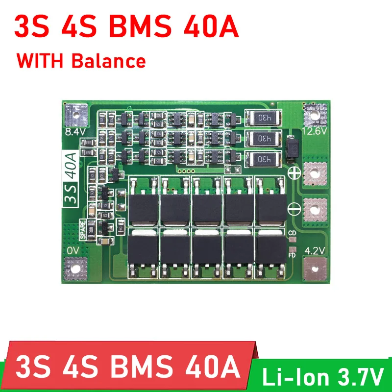 

4S 3S 40A BMS W Balance 11.1V 12V 16.8V 18650 Li-Ion Polymer Lithium Battery Protection Board FOR Start Electric drill tool