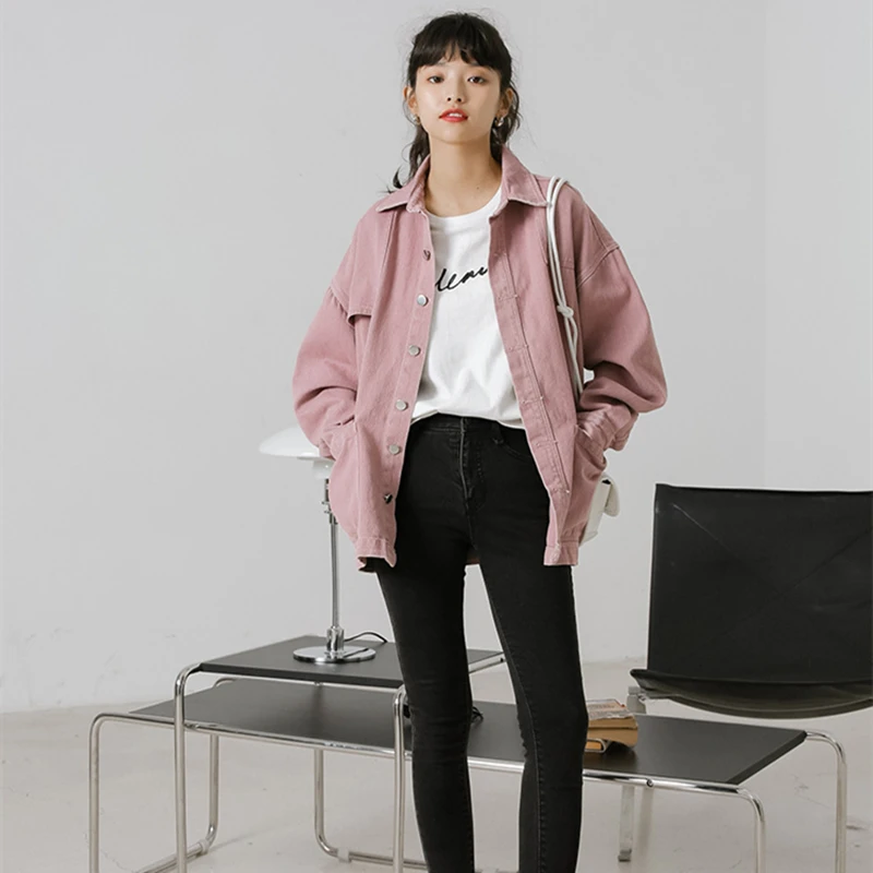 

Plus Size Denim Jacket Women Clothes Korean Fashion Spring Female Oversized Jeans Coat Pink Casual Jackets for Women 2021 New